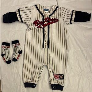 Big Dogs Striped Kids One Piece - Dark Blue and White